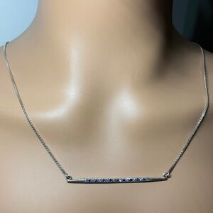 Sterling Silver Bar Pendant Necklace with Purple and Clear Stones